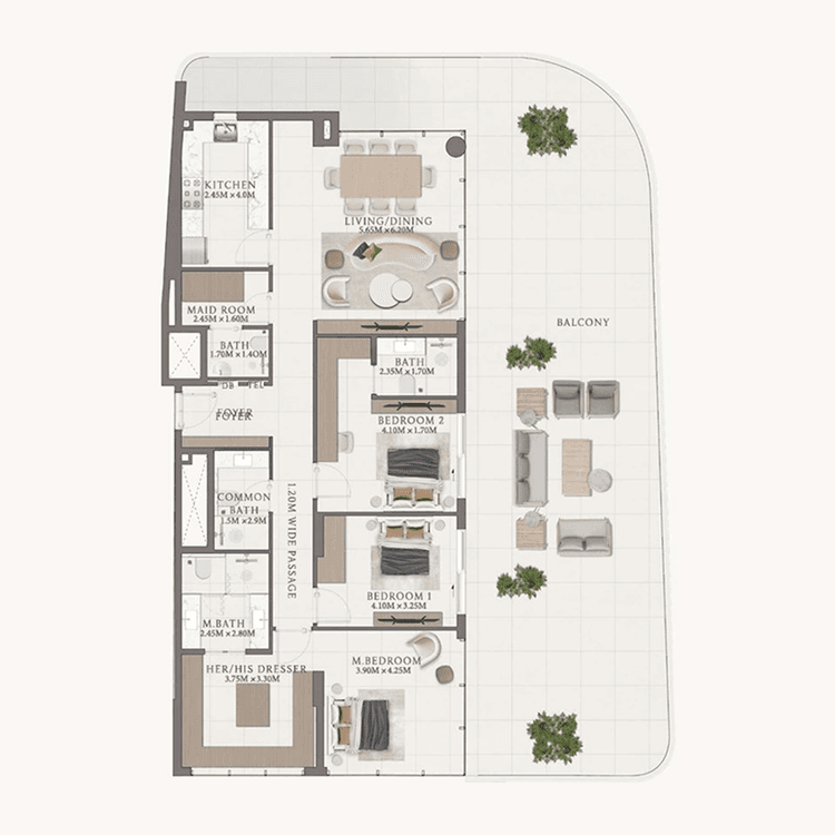 3 Bedrooms Bedroom Floor Plan