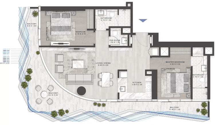 2 Bedrooms Bedroom Floor Plan