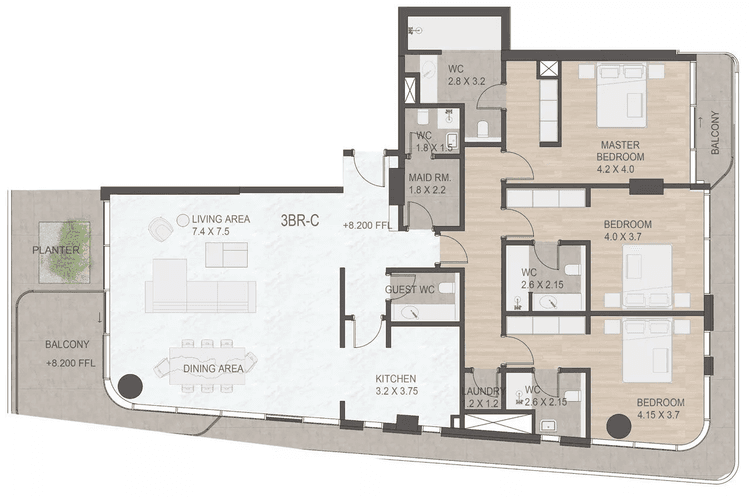 3 Bedrooms Bedroom Floor Plan