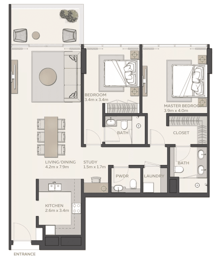 2 Bedrooms Bedroom Floor Plan