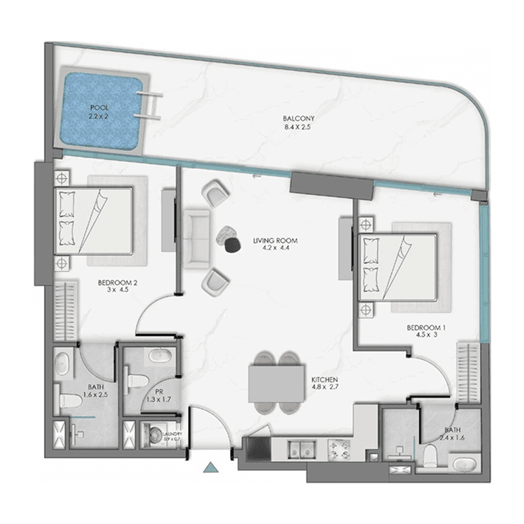 2 Bedrooms Bedroom Floor Plan