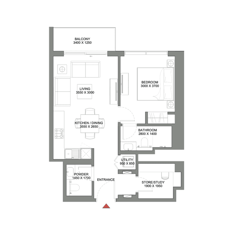 2 Bedrooms Bedroom Floor Plan