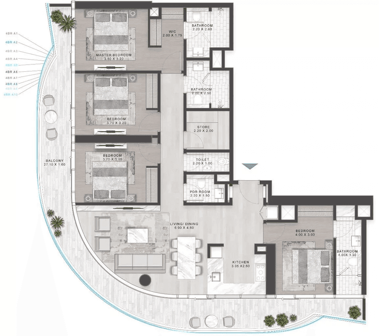 4 Bedrooms Bedroom Floor Plan