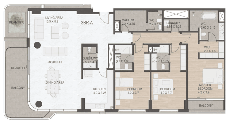 3 Bedrooms Bedroom Floor Plan