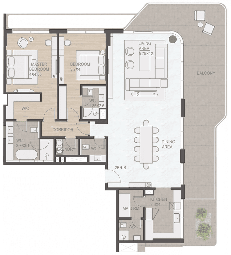 2 Bedrooms Bedroom Floor Plan