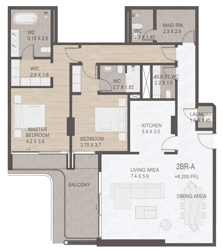 2 Bedrooms Bedroom Floor Plan