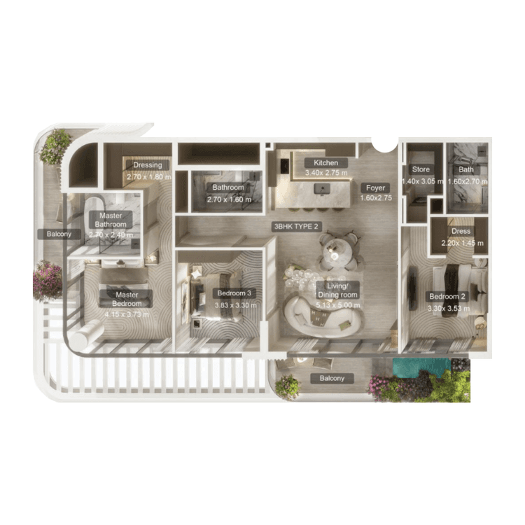 3 Bedrooms Bedroom Floor Plan