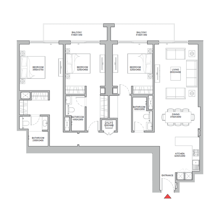 3 Bedrooms Bedroom Floor Plan